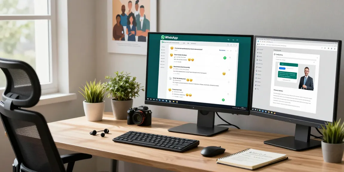 User engaging with WhatsApp網頁版 on a sleek desktop setup, showcasing vibrant chats and a modern office atmosphere.